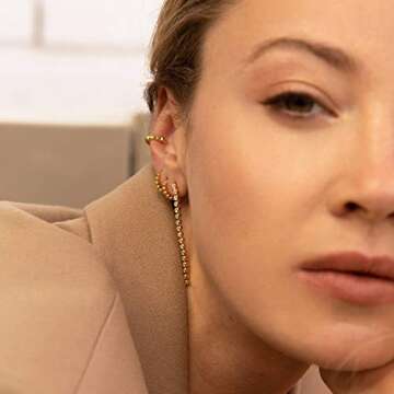 MEVECCO Gold Beaded Hoop Earrings for Women 18K Gold Plated Hoop Earrings Handmade Simple Minimalism Hoop Hypoallergenic Earrings for Everyday Jewelry