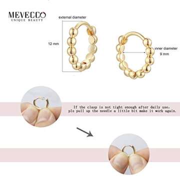 MEVECCO Gold Beaded Hoop Earrings for Women 18K Gold Plated Hoop Earrings Handmade Simple Minimalism Hoop Hypoallergenic Earrings for Everyday Jewelry