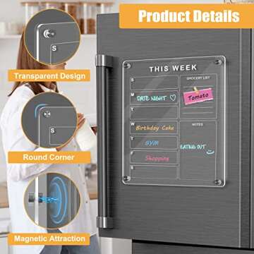 QUEENLINK Magnetic Calendar for Fridge, 12" X 16" Clear Acrylic Dry Erase Board - Monthly Refrigerat...