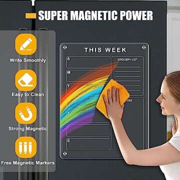 QUEENLINK Magnetic Calendar for Fridge, 12" X 16" Clear Acrylic Dry Erase Board - Monthly Refrigerator Planner Board for Family, Home, Kitchen