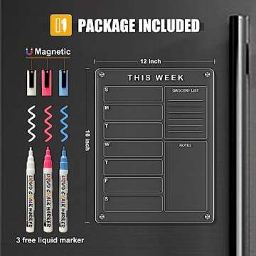QUEENLINK Magnetic Calendar for Fridge, 12" X 16" Clear Acrylic Dry Erase Board - Monthly Refrigerator Planner Board for Family, Home, Kitchen