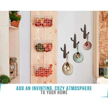 Comfify Set of 3 Hooks Cast Iron Cactus Double Wall Mounted Hooks/Hangers - Decorative Wall Mounted Hooks for Coats, Bags, Towels and More - w/Screws and Anchors Included - Brown