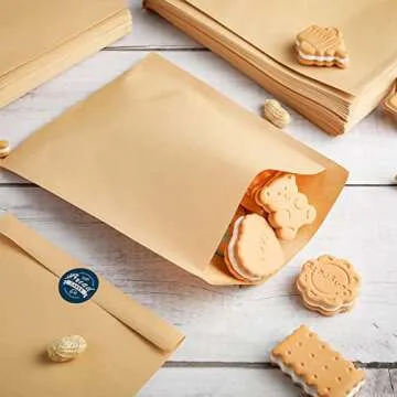 400 Pack Paper Sandwich Bags Brown Kraft, 7.9 x 5.9 Inch Kraft Paper Sandwich Bags Envelopes Paper Snack Bags Flat Greaseproof Paper Bags with 500 Cooking Stickers for Bakery Cookies, Treats, Snacks