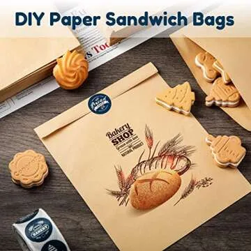400 Pack Paper Sandwich Bags Brown Kraft, 7.9 x 5.9 Inch Kraft Paper Sandwich Bags Envelopes Paper Snack Bags Flat Greaseproof Paper Bags with 500 Cooking Stickers for Bakery Cookies, Treats, Snacks
