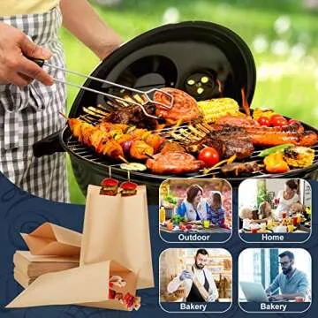 400 Pack Paper Sandwich Bags Brown Kraft, 7.9 x 5.9 Inch Kraft Paper Sandwich Bags Envelopes Paper Snack Bags Flat Greaseproof Paper Bags with 500 Cooking Stickers for Bakery Cookies, Treats, Snacks