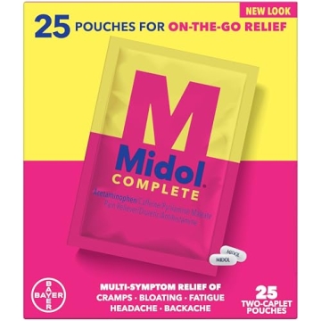 Midol Complete Caplets - Convenient Menstrual Relief for Active Women - 50 Count (25 Pouches)