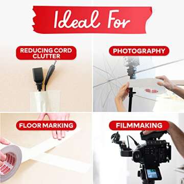 XFasten White Gaffers Tape 3 Inch x 30 Yards, Multipurpose, No Residue Gaffing Tape, White Gaff Tape Non-Reflective Matte Finish for Filming, Indoor, Outdoor Locations, Pro Gaff White Tape for Walls