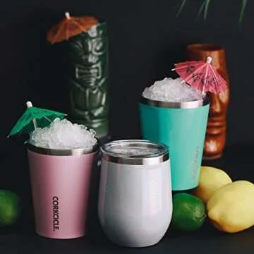 Corkcicle Stemless Wine Glass Tumbler, Triple Insulated Stainless Steel, Easy Grip, Non-slip Bottom, Keeps Beverages Chilled for 9 Hours, Gloss Turquoise, 12 oz