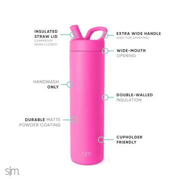 Simple Modern Water Bottle with Straw lid | Insulated Stainless Steel Thermos | Reusable Travel Water Bottles for Gym & Sports | Leak Proof & BPA Free | Mesa Collection | 24oz, Raspberry Vibes