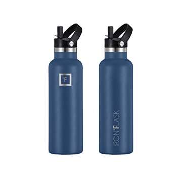 IRON °FLASK Camping & Hiking Hydration Canteens - 3 Lids (Narrow Straw Lid) Leak Proof Vacuum Insulated Stainless Steel - Hot & Cold Double Walled Sports Water Bottle - Twilight Blue, 20 Oz
