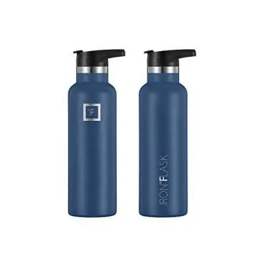 IRON °FLASK Camping & Hiking Hydration Canteens - 3 Lids (Narrow Straw Lid) Leak Proof Vacuum Insulated Stainless Steel - Hot & Cold Double Walled Sports Water Bottle - Twilight Blue, 20 Oz