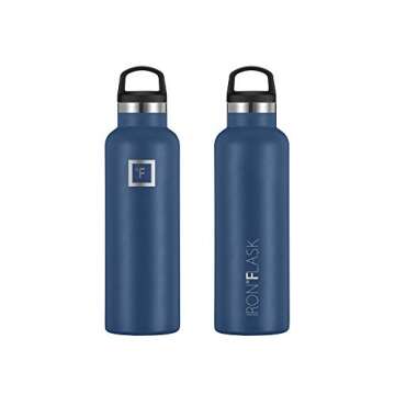 IRON °FLASK Camping & Hiking Hydration Canteens - 3 Lids (Narrow Straw Lid) Leak Proof Vacuum Insulated Stainless Steel - Hot & Cold Double Walled Sports Water Bottle - Twilight Blue, 20 Oz