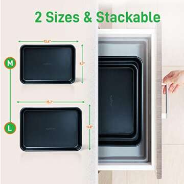 NutriChef 2-Piece Non-Stick Baking Sheet Pan Set - Premium Carbon Steel Cookie Sheets for Baking - L...