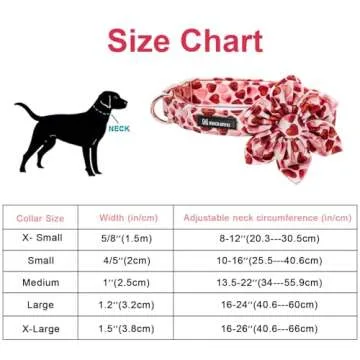 MACA Bates Valentine Dog Collar with Flower Bow Tie Love You Sweet Heart Dogs Collars Red Soft Adjustable Collor with Flowers Bowtie Valentine's for Small Medium Large Girl Boy Puppy