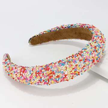 Atoden Padded Colorful Beaded Wide Fashion Headbands - Non-Slip Hair Accessories for Women, Girls' Hair Hoops and Cute Gifts (Colorful)