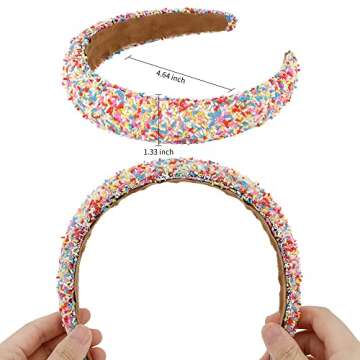 Atoden Padded Colorful Beaded Wide Fashion Headbands - Non-Slip Hair Accessories for Women, Girls' Hair Hoops and Cute Gifts (Colorful)