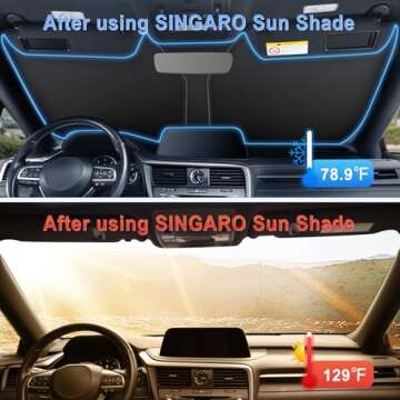 SINGARO Universal Car Windshield Sun Shade - Durable & Foldable
