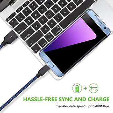 Micro USB Cable, 3Pack 10FT Android Charger Cable Long Nylon Braided Sync and Fast Charging Cord Compatible with Samsung Galaxy S7 S6 Edge, Android Smartphones, Tablets and More
