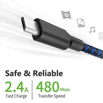 Micro USB Cable, 3Pack 10FT Android Charger Cable Long Nylon Braided Sync and Fast Charging Cord Compatible with Samsung Galaxy S7 S6 Edge, Android Smartphones, Tablets and More