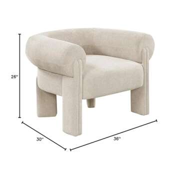 Meridian Furniture 482Beige Stefano Collection Art Deco Upholstered Accent Chair with Soft Beige Fabric, Rounded Back, 36" W x 30" D x 26" H, Beige