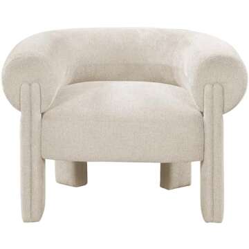 Meridian Furniture 482Beige Stefano Collection Art Deco Upholstered Accent Chair with Soft Beige Fabric, Rounded Back, 36" W x 30" D x 26" H, Beige
