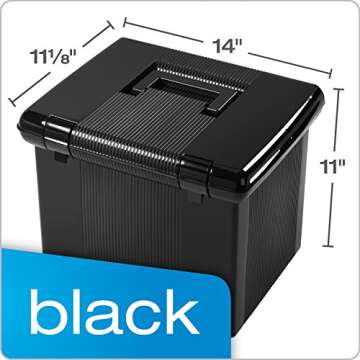 Pendaflex Portable File Box with File Rails, Simple Document Storage, File Bin for Home and Office, Hinged Lid with Double Latch Closure, Black, 3 Black Letter Size Hanging Folders Included (41742AMZ)