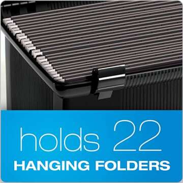 Pendaflex Portable File Box with File Rails, Simple Document Storage, File Bin for Home and Office, Hinged Lid with Double Latch Closure, Black, 3 Black Letter Size Hanging Folders Included (41742AMZ)