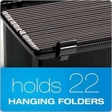 Pendaflex Portable File Box with File Rails, Simple Document Storage, File Bin for Home and Office, Hinged Lid with Double Latch Closure, Black, 3 Black Letter Size Hanging Folders Included (41742AMZ)