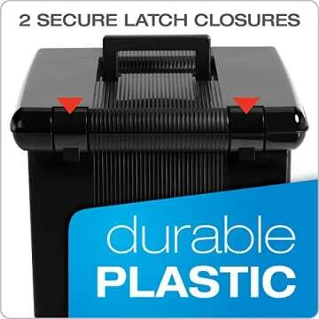 Pendaflex Portable File Box with File Rails, Simple Document Storage, File Bin for Home and Office, Hinged Lid with Double Latch Closure, Black, 3 Black Letter Size Hanging Folders Included (41742AMZ)