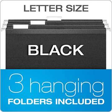 Pendaflex Portable File Box with File Rails, Simple Document Storage, File Bin for Home and Office, Hinged Lid with Double Latch Closure, Black, 3 Black Letter Size Hanging Folders Included (41742AMZ)