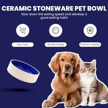SPOT Standard Crock Dish - Heavy Duty, Non-Slip, Round Ceramic Food/Water Bowl for Pets, Ideal for Medium to Large Dogs or Multiple Animals, Dishwasher Safe - 9.5 in, 8 Cups, (64 Oz)