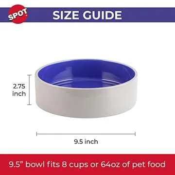 SPOT Standard Crock Dish - Heavy Duty, Non-Slip, Round Ceramic Food/Water Bowl for Pets, Ideal for Medium to Large Dogs or Multiple Animals, Dishwasher Safe - 9.5 in, 8 Cups, (64 Oz)