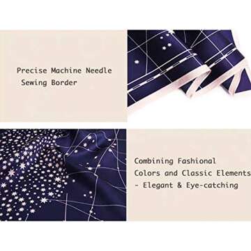ANDANTINO 100% Real Mulberry Silk Scarf -21'' x 21''- Lightweight Neckerchief –Women Men Small Square Digital Printed Scarves (Navy&Pink Star)