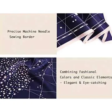 ANDANTINO 100% Real Mulberry Silk Scarf -21'' x 21''- Lightweight Neckerchief –Women Men Small Square Digital Printed Scarves (Navy&Pink Star)