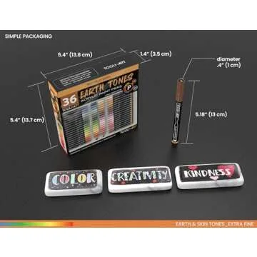 36 Acrylic Paint Pens Skin and Natural Earth Tone Marker Set For Rock Painting, Canvas, Mugs, Glass, Plastic, Wood, Metal, Fabric, Scrapbooking, Most Surfaces. Quick Drying Waterbased (EXTRA FINE)