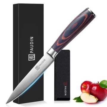 PAUDIN 5-Inch Utility Knife – Ultra Sharp Chef Knife for Easy Food Prep - Elegant Design with Wood...