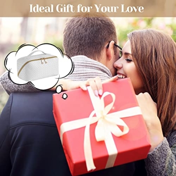 SFXULIX Large Capacity Travel Cosmetic Bag - Makeup Bag, PU Leather Waterproof Cosmetic Bag, Women Portable Travel Makeup Bag With Handle and Divider Flat Lay Makeup Organizer Bag, White