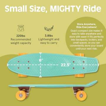 Retrospec Quip Mini Cruiser Skateboard 22.5" and 27" Classic Retro Plastic Cruiser Complete Skateboa...
