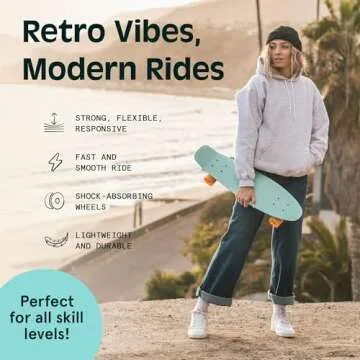 Retrospec Quip Mini Cruiser Skateboard 22.5" and 27" Classic Retro Plastic Cruiser Complete Skateboard with ABEC 7 Bearings and PU Wheels Compact Board with Grippy, Molded Waffle Deck