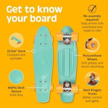 Retrospec Quip Mini Cruiser Skateboard 22.5" and 27" Classic Retro Plastic Cruiser Complete Skateboard with ABEC 7 Bearings and PU Wheels Compact Board with Grippy, Molded Waffle Deck