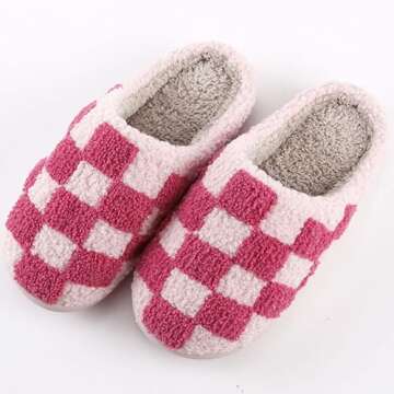 HIPINISS Checkered Slippers House Slippers for Women Men Funny Fluffy Slippers Memory Foam Womens Ho...