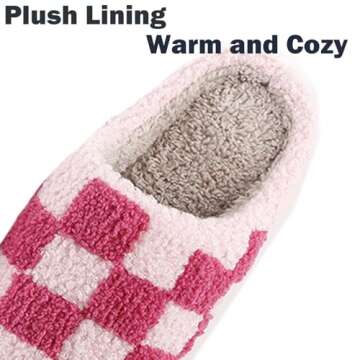 HIPINISS Checkered Slippers House Slippers for Women Men Funny Fluffy Slippers Memory Foam Womens House Shoes Outdoor Indoor Warm Plush Bedroom Slippers for Winter,Pink 41-42