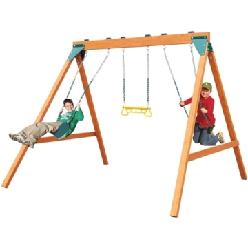 Swing-N-Slide Ranger Wooden Swing Set for Kids in Brown