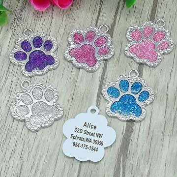 Didog Glitter Rhinestone Paw Print Custom Pet ID Tags,Crystal Stainless Steel Personalized Engrave ID Tags Fit Small Medium Large Dogs and Cats,Pink