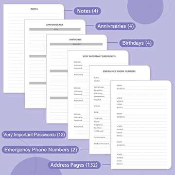 Address Book with Alphabetical Tabs, Hardcover Password Book, Small Address Organizer Keep Track of Phone Numbers, Special Days, Birthdays, Anniversaries and Notes(4.8″x 5.8″, Purple)