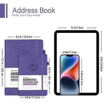 Address Book with Alphabetical Tabs, Hardcover Password Book, Small Address Organizer Keep Track of Phone Numbers, Special Days, Birthdays, Anniversaries and Notes(4.8″x 5.8″, Purple)