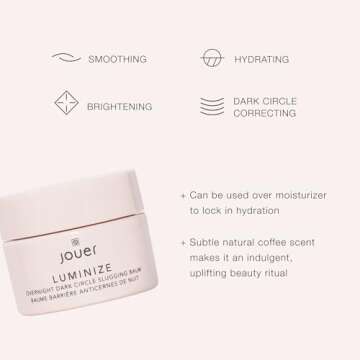 Jouer Luminize Overnight Dark Circle Slugging Balm – Fragrance Free, Caffeine Eye Cream, Overnight...