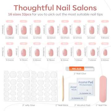 modelones French Tips Press on Nails, 32Pcs 16 Sizes Short Oval Fake Nails Kit Press Ons with Nail Glue, Adhesive Tabs, Nail File, Prep Pad, Manicure Stick
