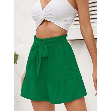 Heymoments Women's Wide Leg Shorts Lightweight Emerald Large High Waisted Adjustable Tie Knot Loose ...