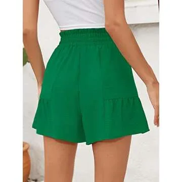 Heymoments Women's Wide Leg Shorts Lightweight Emerald Large High Waisted Adjustable Tie Knot Loose Summer Cute Trousers